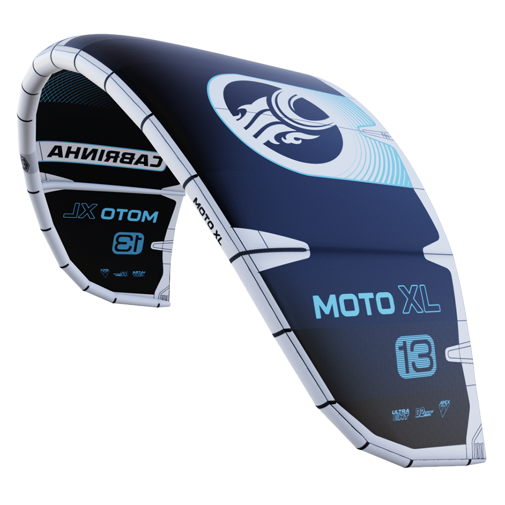 Cabrinha Moto XL Apex light wind kite designed for early planing, efficient airflow, and balanced control in threshold wind conditions.