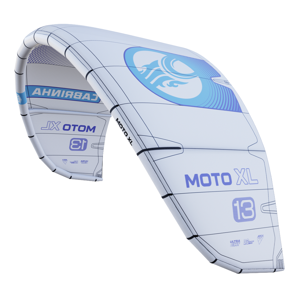 Cabrinha Moto XL Apex light wind kite designed for early planing, efficient airflow, and balanced control in threshold wind conditions.