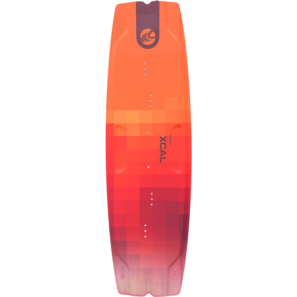 Xcal kiteboard with wood core construction and double concave bottom